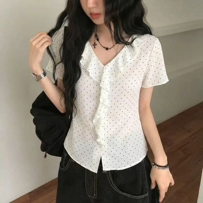 Micro Dot Ruffle Trim Tee