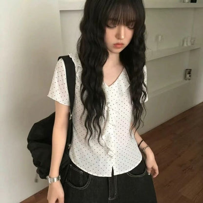 Micro Dot Ruffle Trim Tee