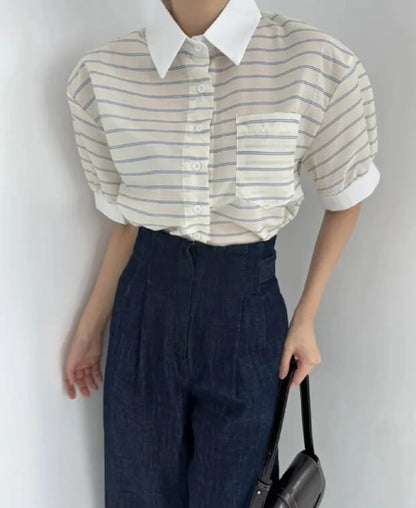 Striped Contrast Button Blouse