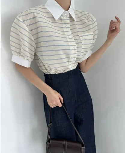 Striped Contrast Button Blouse