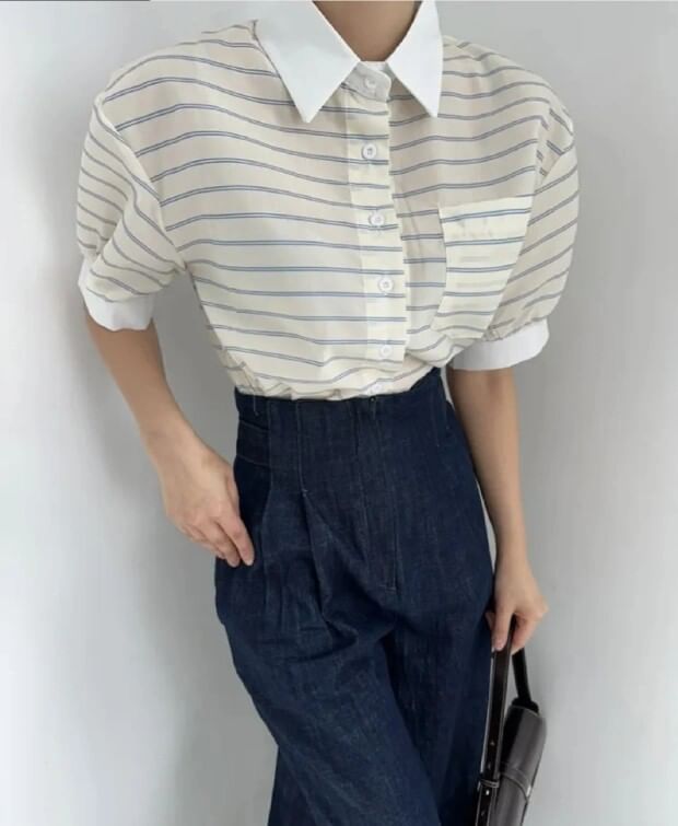 Striped Contrast Button Blouse