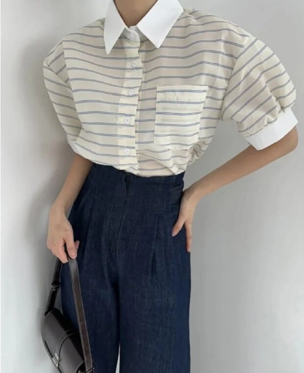 Striped Contrast Button Blouse