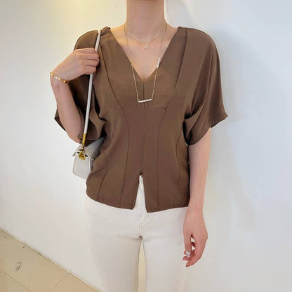 V-Neck Zip Slit Blouse