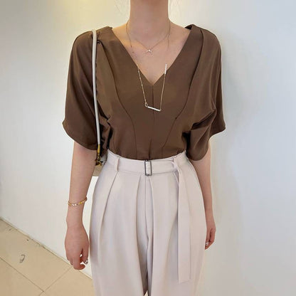V-Neck Zip Slit Blouse