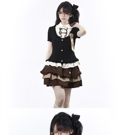 Collared Frill Top & Skirt