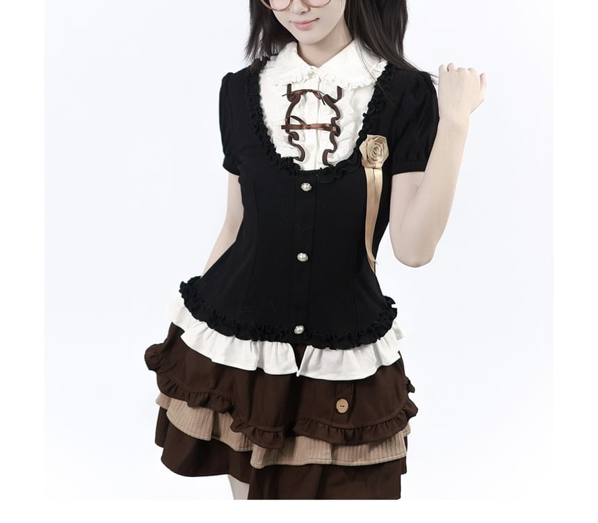 Collared Frill Top & Skirt