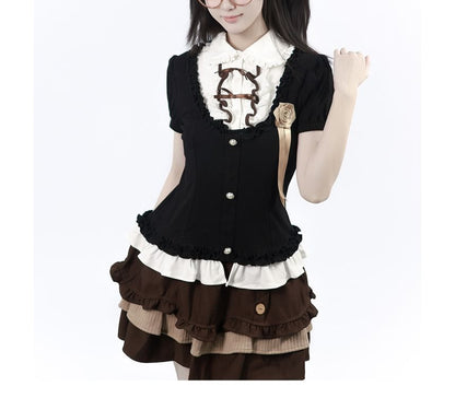 Collared Frill Top & Skirt