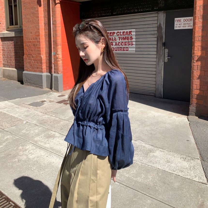 V-Neck Frill Tie Front Blouse