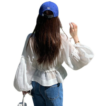 V-Neck Frill Tie Front Blouse