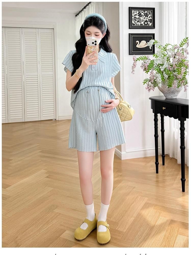 Maternity Textured Polo and Shorts Set