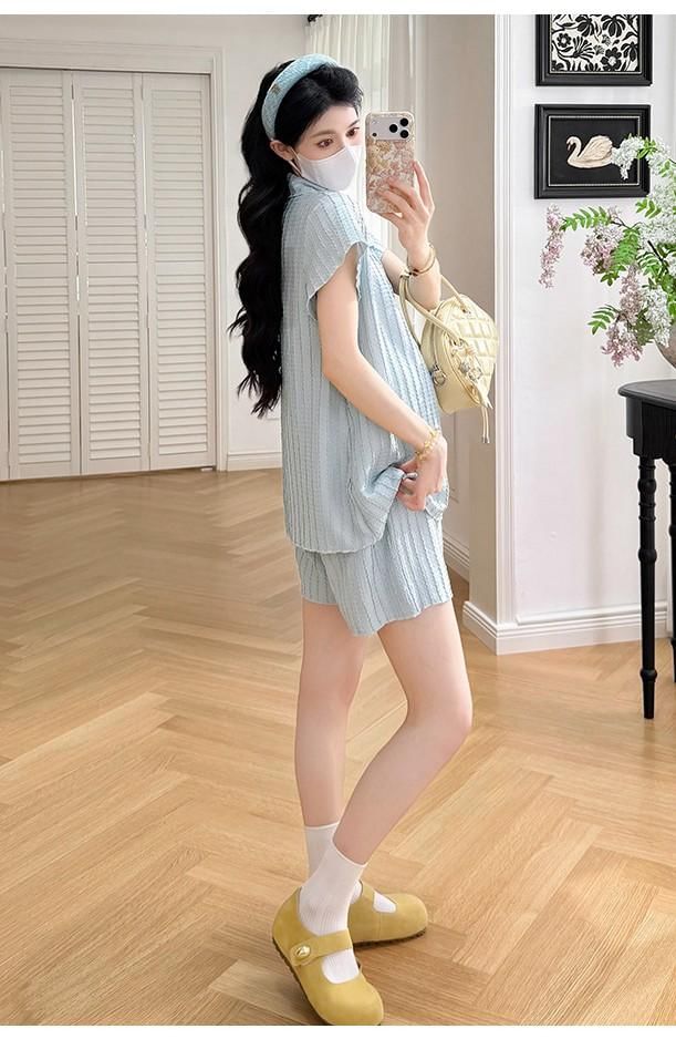 Maternity Textured Polo and Shorts Set