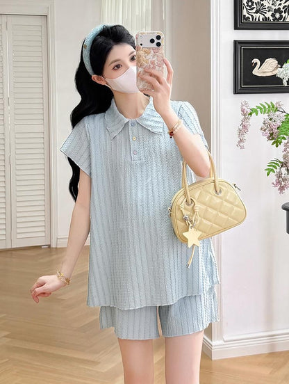 Maternity Textured Polo and Shorts Set