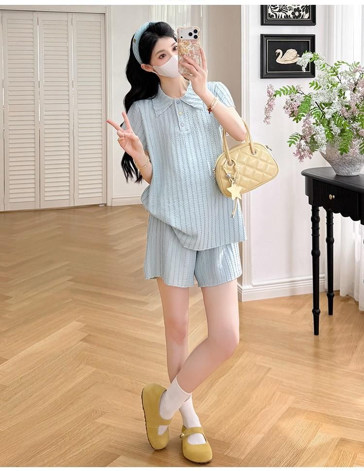 Maternity Textured Polo and Shorts Set