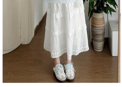 Maternity Blouse with Lace Scarf and Skirt Set