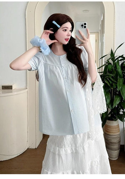Maternity Blouse with Lace Scarf and Skirt Set