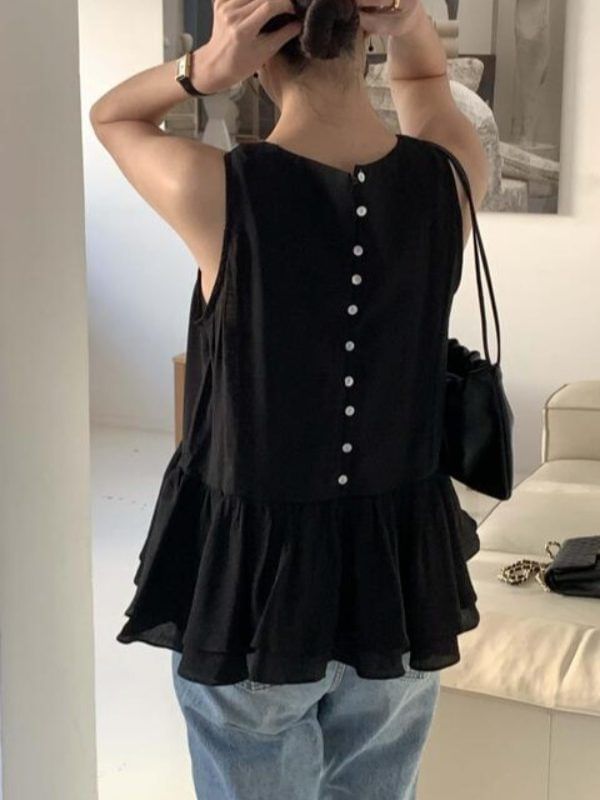 Crew Neck Layered Peplum Tank