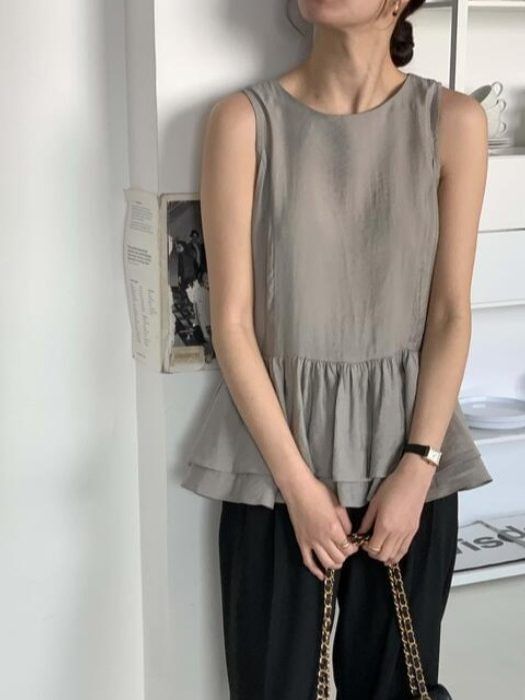 Crew Neck Layered Peplum Tank