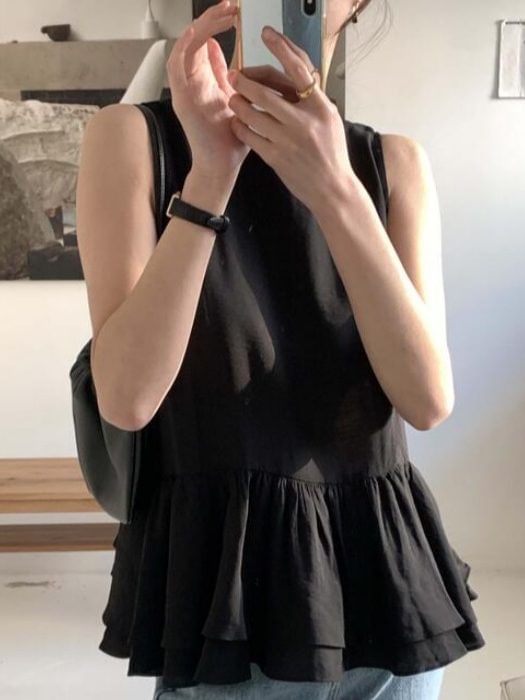 Crew Neck Layered Peplum Tank
