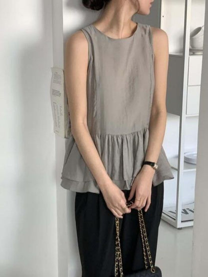 Crew Neck Layered Peplum Tank