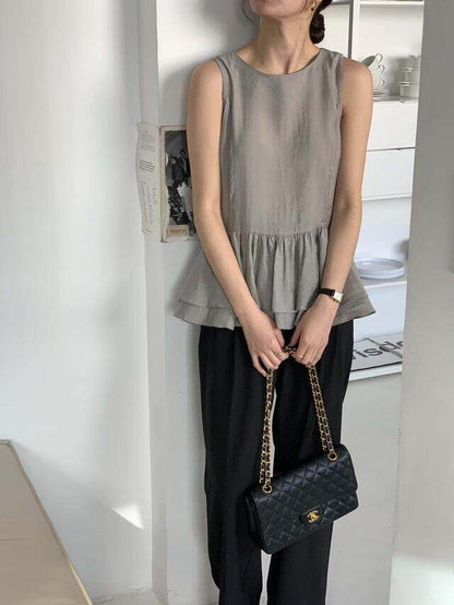 Crew Neck Layered Peplum Tank