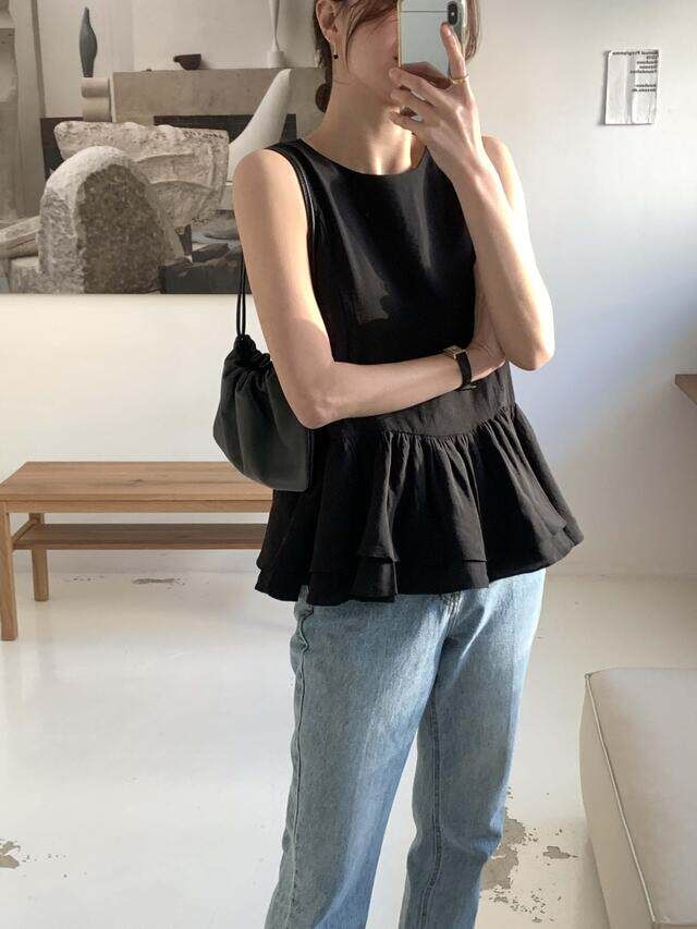 Crew Neck Layered Peplum Tank