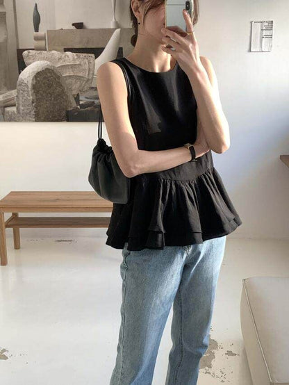 Crew Neck Layered Peplum Tank