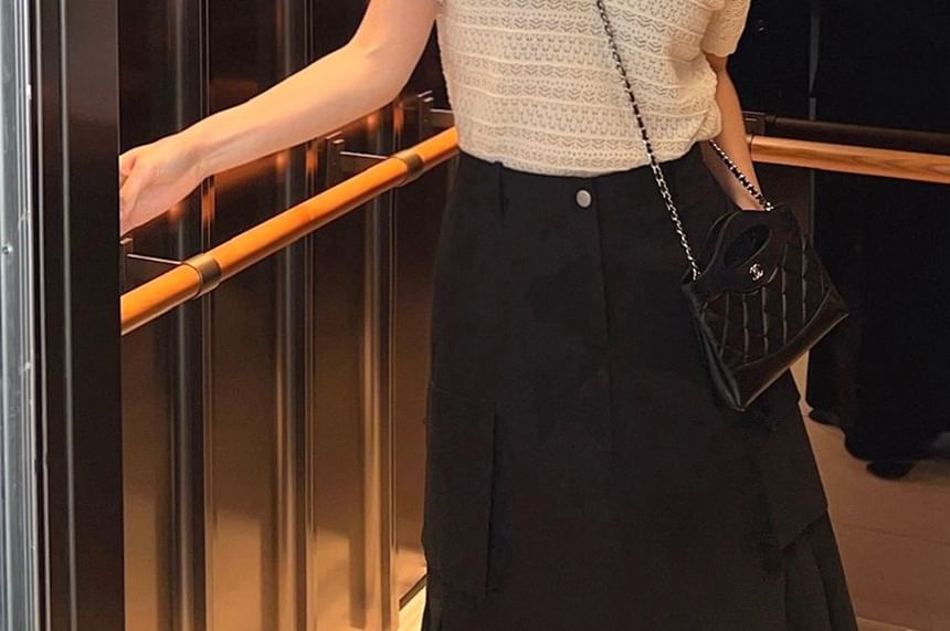 Perforated Knit Hoodie with Short Sleeves