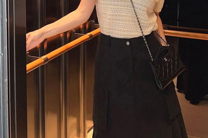Perforated Knit Hoodie with Short Sleeves