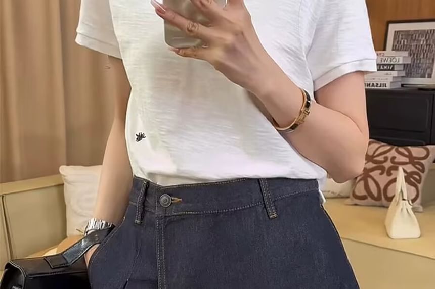 Mid Rise Denim Wrap Mini A-Line Skirt