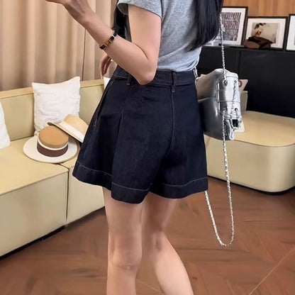 Mid Rise Denim Wrap Mini A-Line Skirt