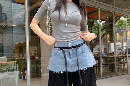 High Waist Skirt Overlay Baggy Jeans