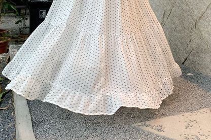 Mid Rise Dotted Ruched Maxi A-Line Skirt