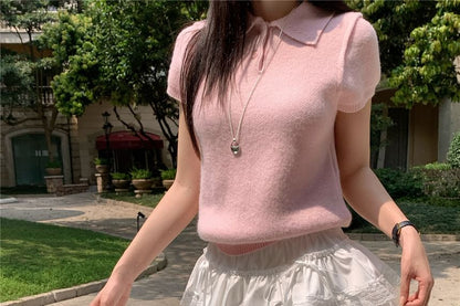 Elastic Waist Plain Lace Trim Mini A-Line Tiered Skirt