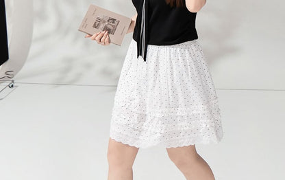 Tie-Neck Tee and Ruffled Mini Skirt
