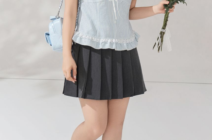 Puff Sleeve Gingham Blouse and Pleated Skirt