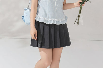Puff Sleeve Gingham Blouse and Pleated Skirt