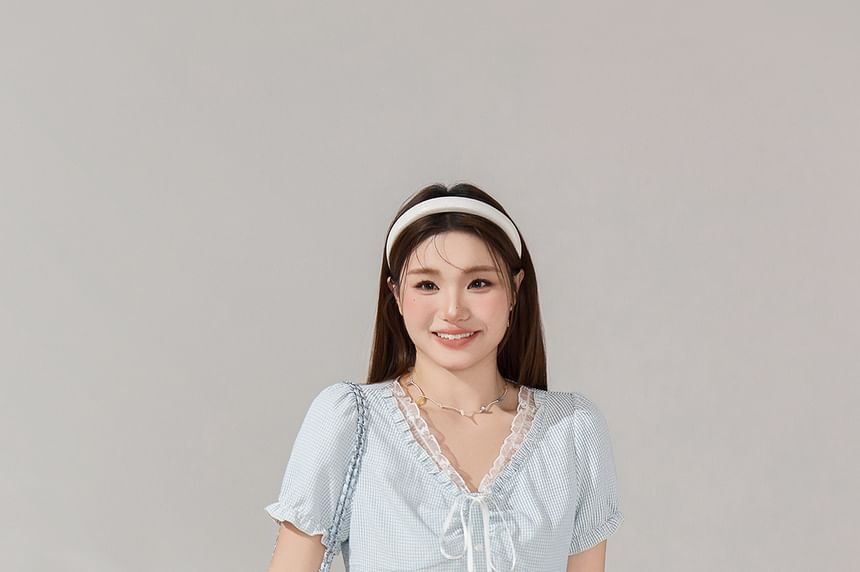 Puff Sleeve Gingham Blouse and Pleated Skirt