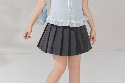 Puff Sleeve Gingham Blouse and Pleated Skirt