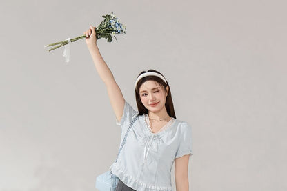 Puff Sleeve Gingham Blouse and Pleated Skirt