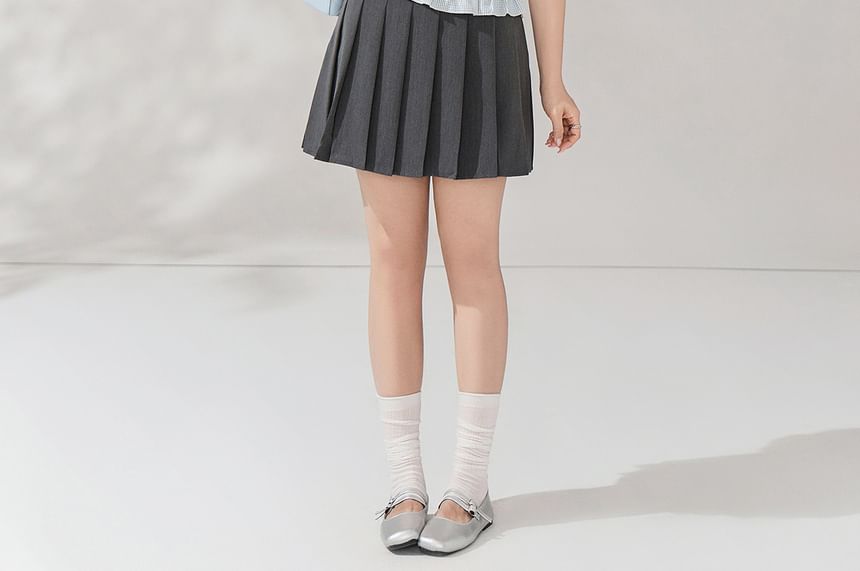 Puff Sleeve Gingham Blouse and Pleated Skirt