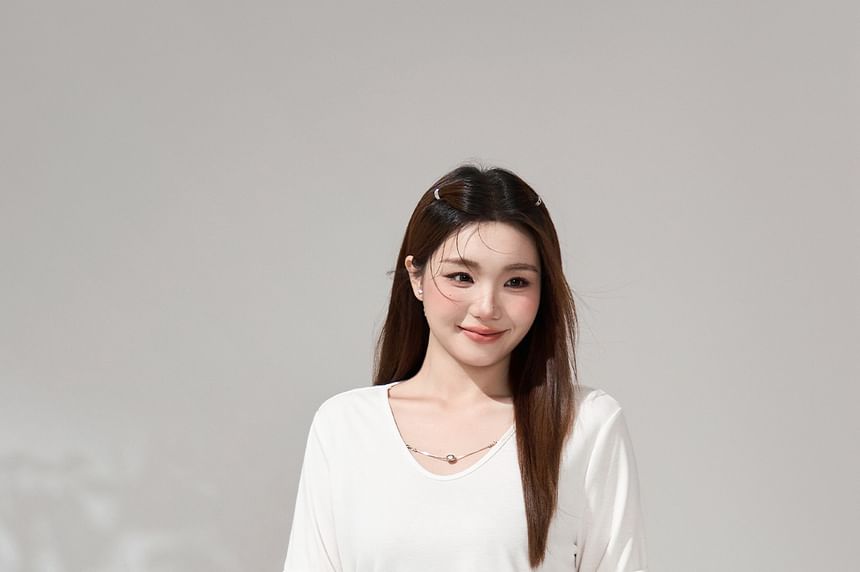 Round Neck Tee and Pleated Mini Skirt