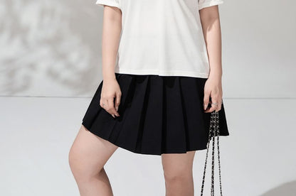 Round Neck Tee and Pleated Mini Skirt