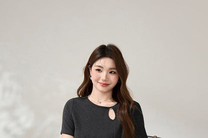 Cutout Drawstring Tee and Wide Leg Pants Set