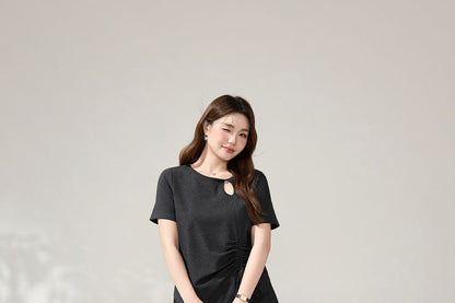Cutout Drawstring Tee and Wide Leg Pants Set