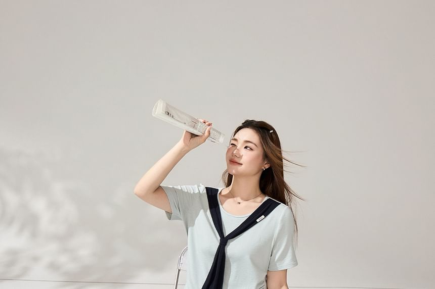 Tie-Neck Tee and Midi A-Line Skirt Set