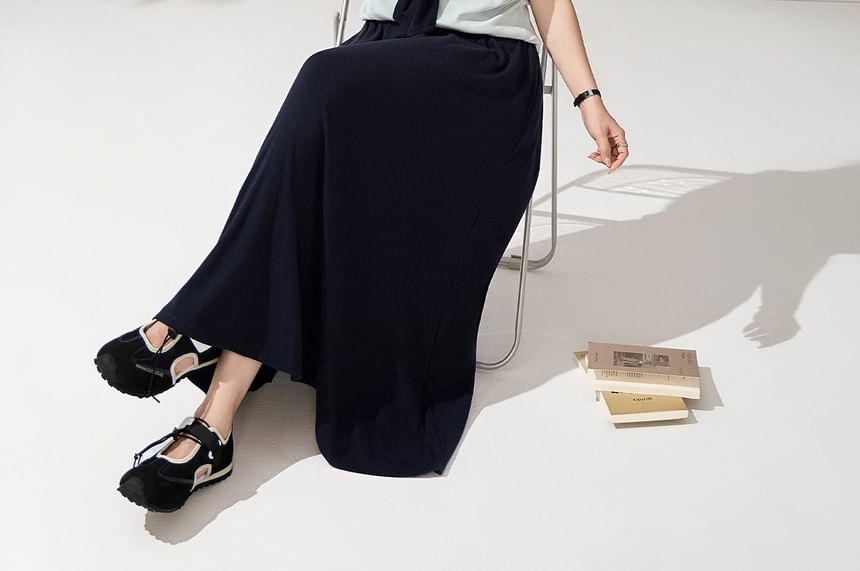 Tie-Neck Tee and Midi A-Line Skirt Set