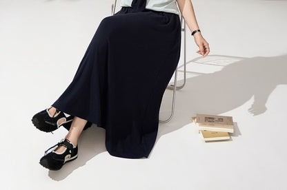Tie-Neck Tee and Midi A-Line Skirt Set