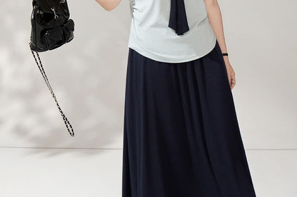 Tie-Neck Tee and Midi A-Line Skirt Set