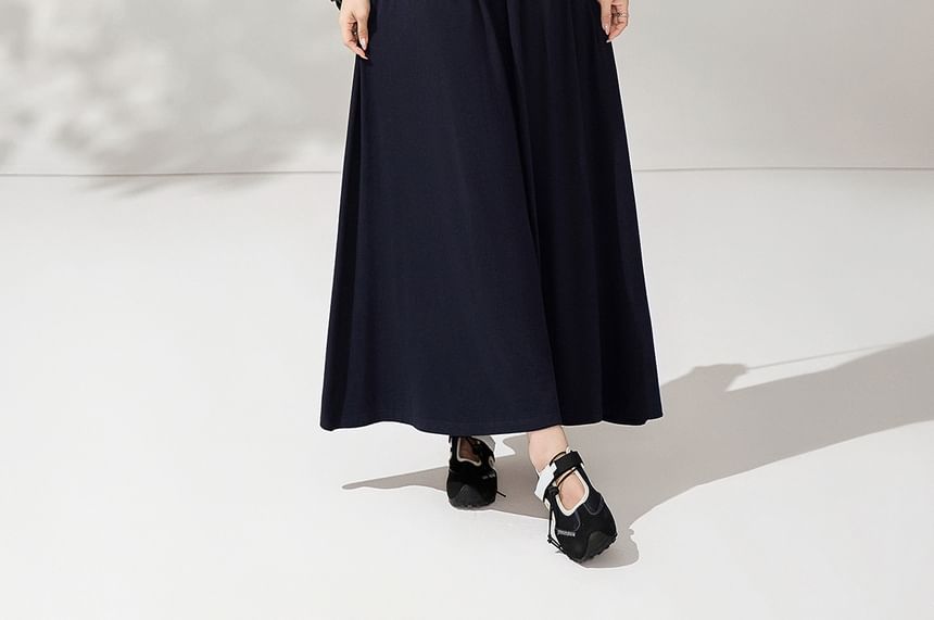 Tie-Neck Tee and Midi A-Line Skirt Set