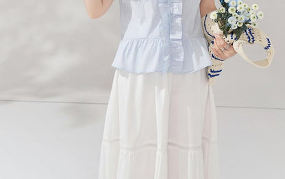 V-Neck Ruffled Blouse and Midi Skirt